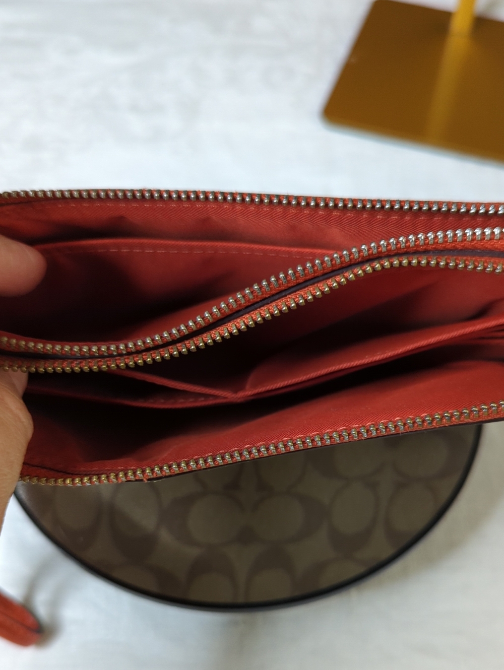 Coach Signature Double L-Zip Wristlet with Rust Leather Trim - Picture 3 of 9